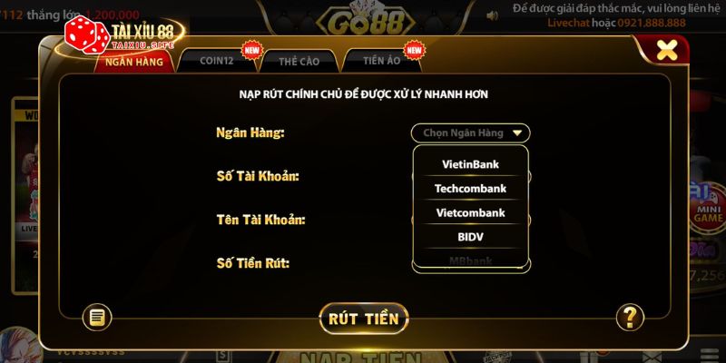 Các phương thức rút tiền tài xỉu từ cổng game GO88