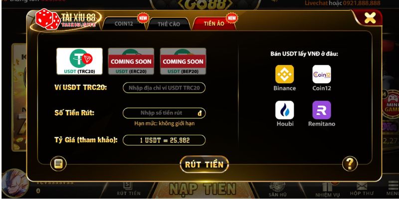Hình ảnh rút tiền tài xỉu bằng tiền ảo (USDT)