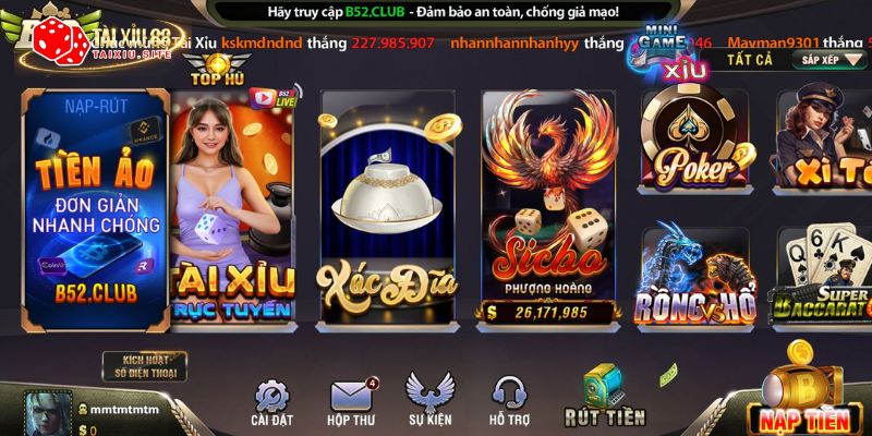Giao diện của cổng Tài Xỉu B52 CLUB