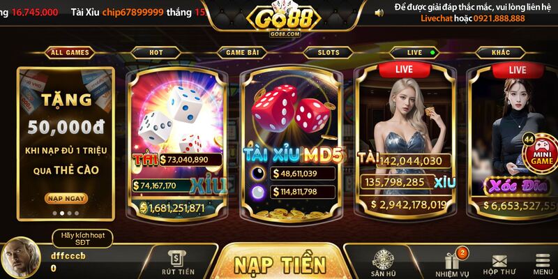 Giao diện tài xỉu Go88